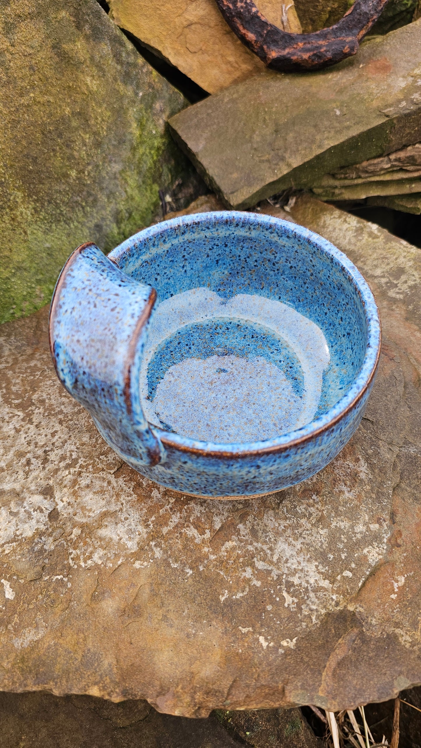 18 oz Handmade pottery thumb slide handled bowl for Left-hander